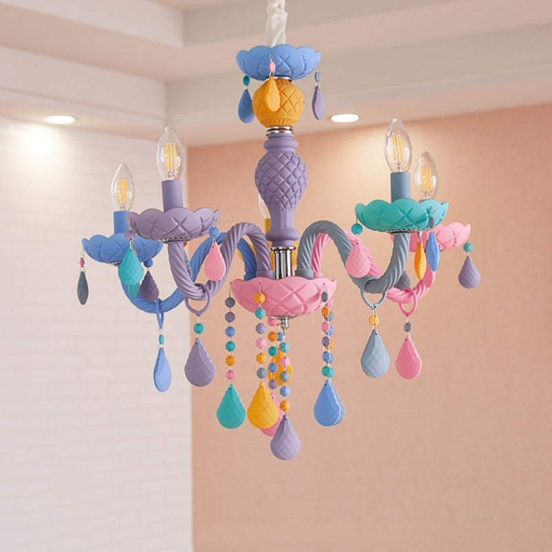 Rainbow Macaron Children's Room Bedroom Creative Crystal Chandelier