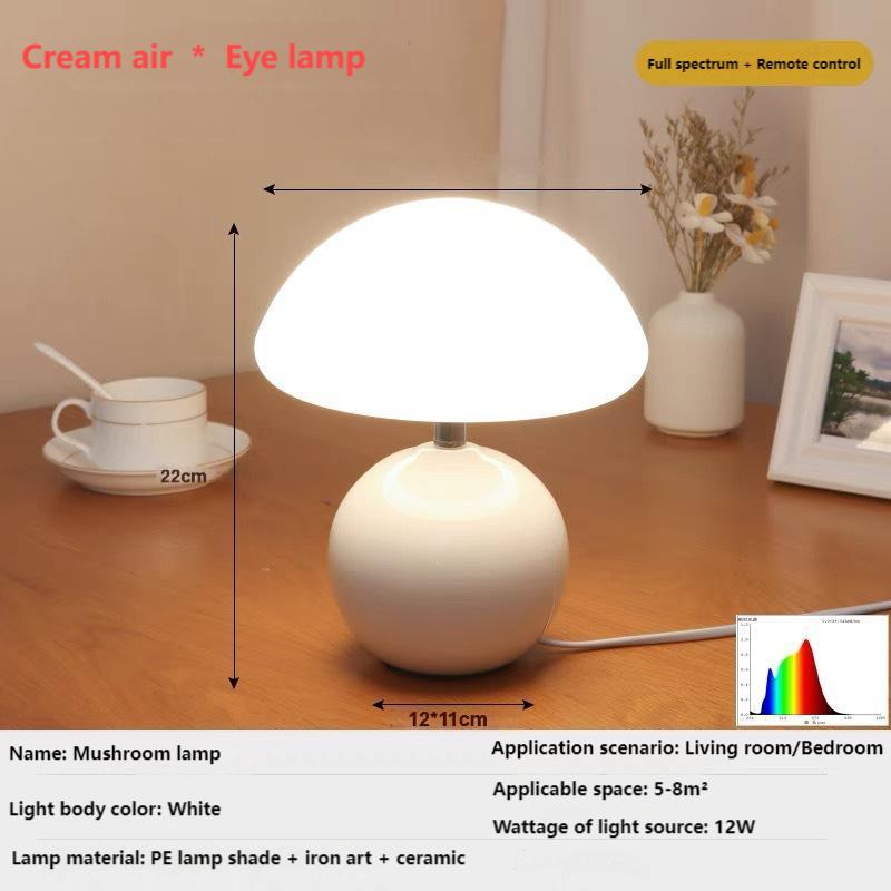 Mushroom table lamp cream wind eye protection bedroom bedside lamp simple modern warm male and female room atmosphere night light