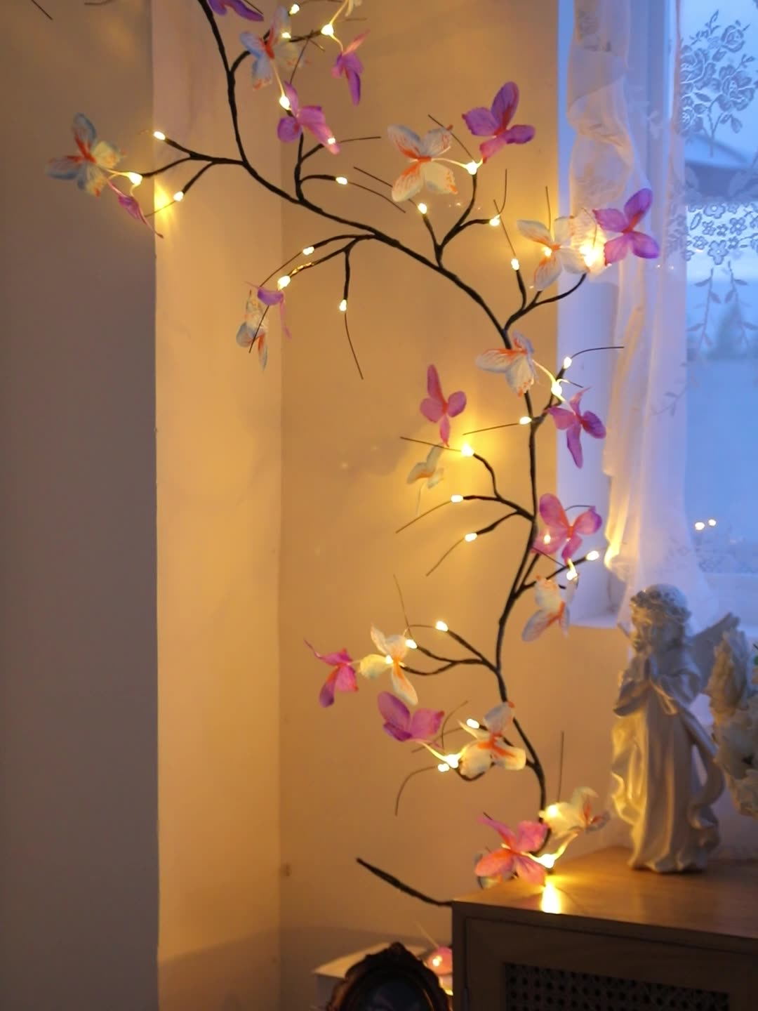 LED butterfly rattan light branch interior decoration romantic atmosphere light bedroom wall modeling light