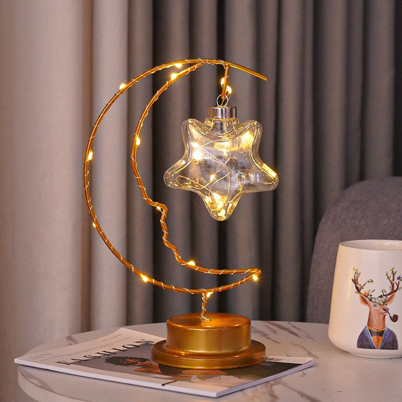 Moon Five-Pointed Star Round Ball Ironwork Atmosphere Decorative Lamp