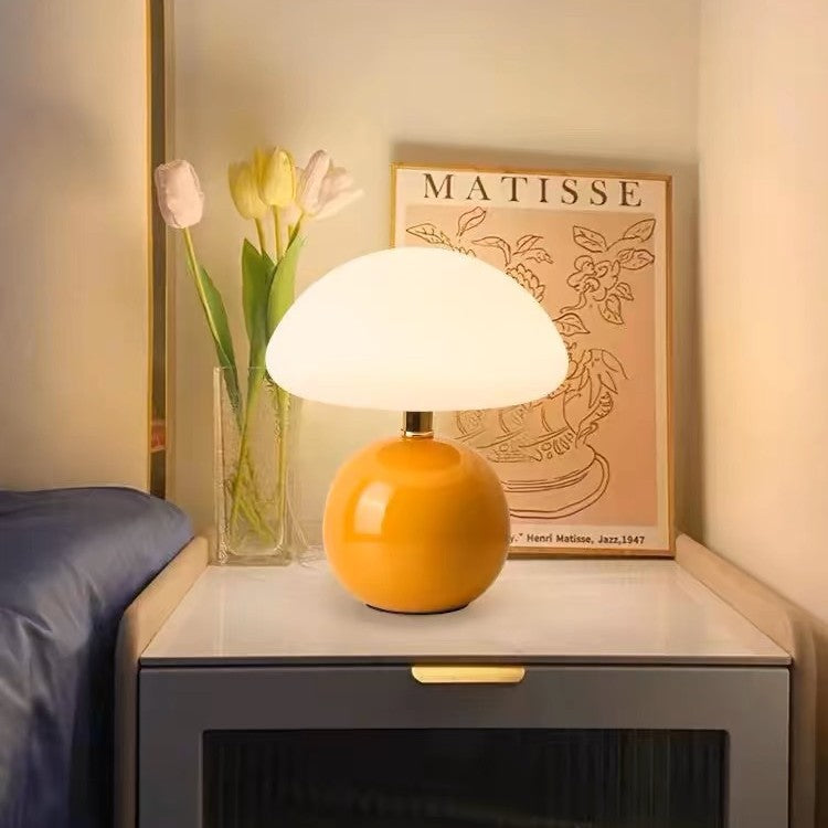 Mushroom table lamp cream wind eye protection bedroom bedside lamp simple modern warm male and female room atmosphere night light