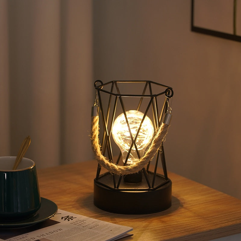 Creative Copper Wire Ironwork Hand-Held Hemp Rope Lantern Decorative Lamp