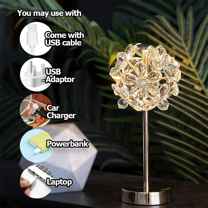 Light Luxury Flower Crystal Table Lamp