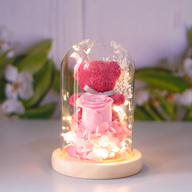 Immortal flower moss bear glass cover decoration Christmas Valentine's Day gift to love friends