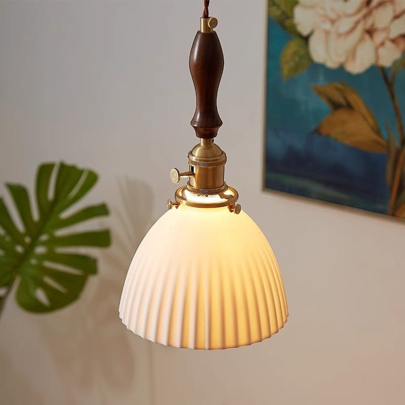 Retro Solid Wood Brass Ceramic Chandelier