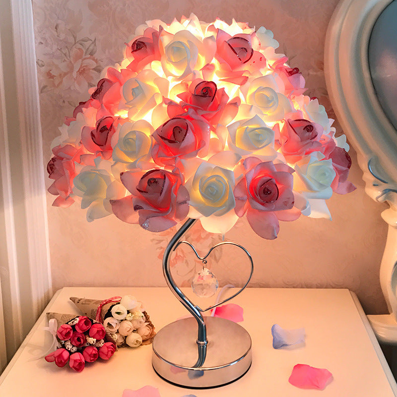 Creative simple feather lamp bedroom bed princess wedding room warm LED birthday gift rose lamp
