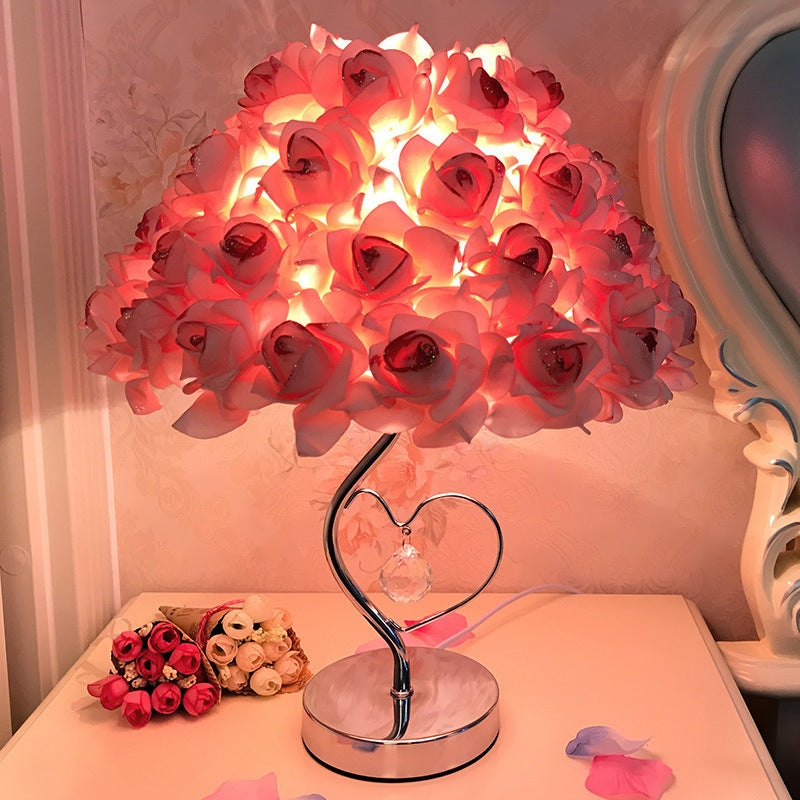 Creative simple feather lamp bedroom bed princess wedding room warm LED birthday gift rose lamp
