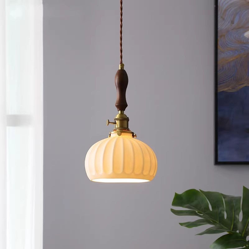 Retro Solid Wood Brass Ceramic Chandelier