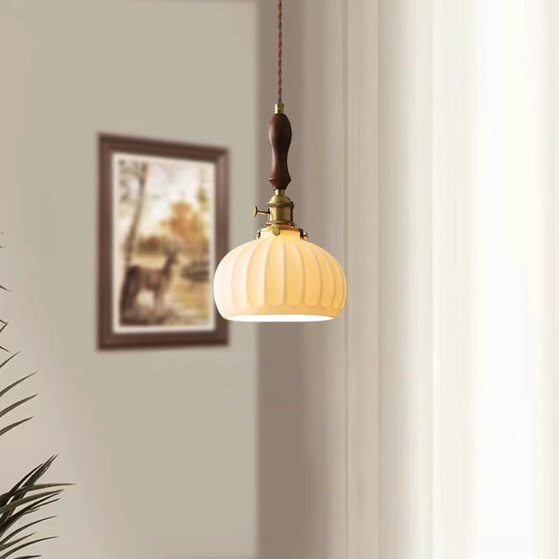 Retro Solid Wood Brass Ceramic Chandelier