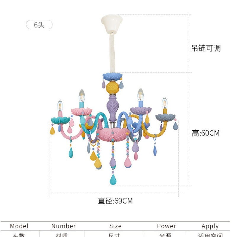 Rainbow Macaron Children's Room Bedroom Creative Crystal Chandelier