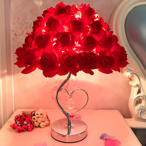 Creative simple feather lamp bedroom bed princess wedding room warm LED birthday gift rose lamp