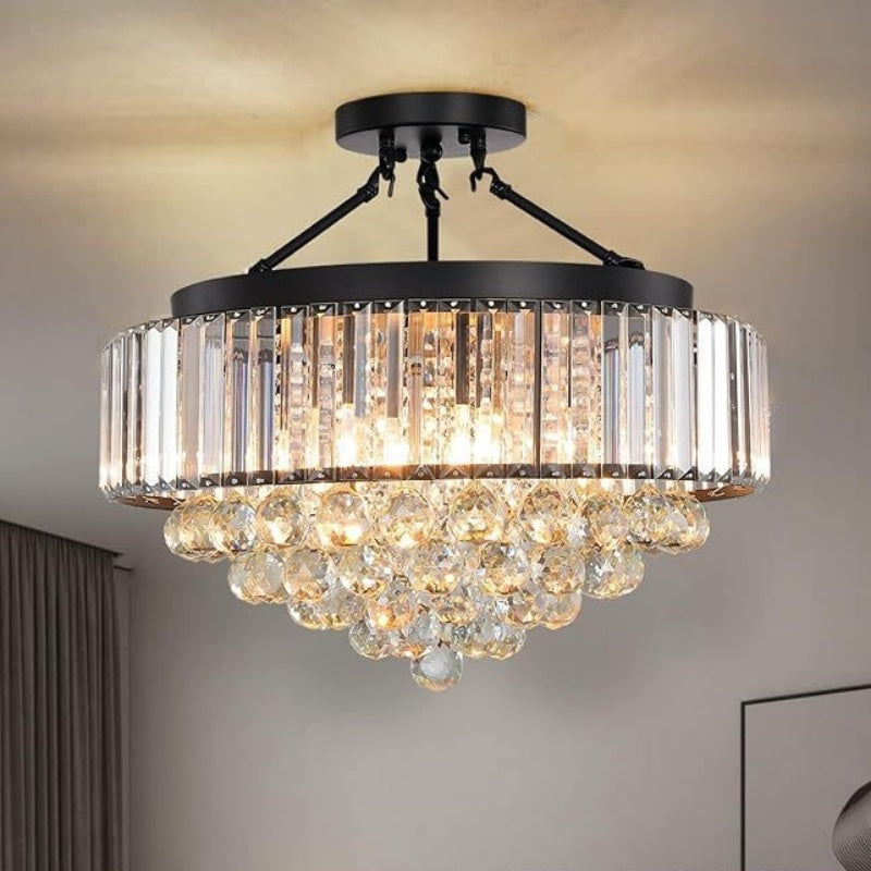 Modern Light Luxury Crystal Chandelier Black Round Living Room Dining Room Bedroom Home