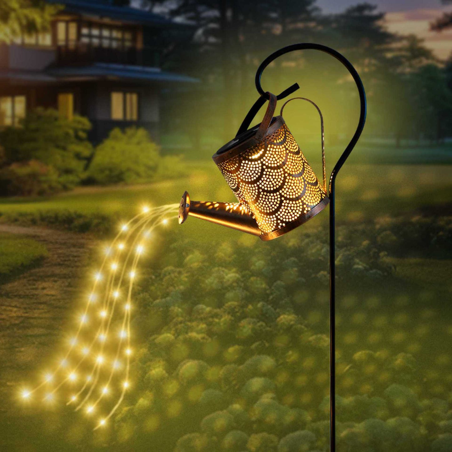 Solar courtyard retro golden water hollowed-out pattern star kettle light