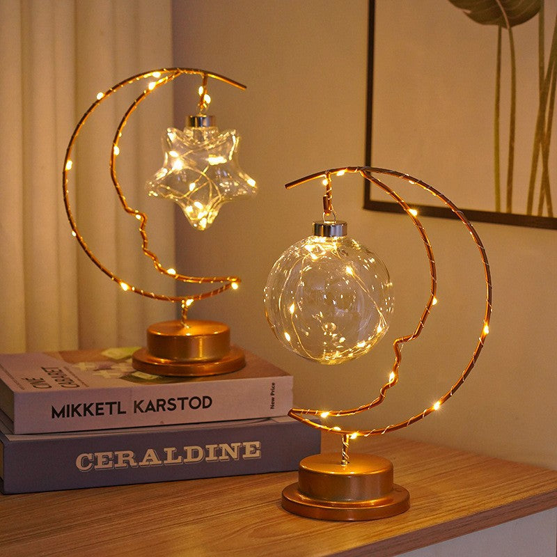 Moon Five-Pointed Star Round Ball Ironwork Atmosphere Decorative Lamp
