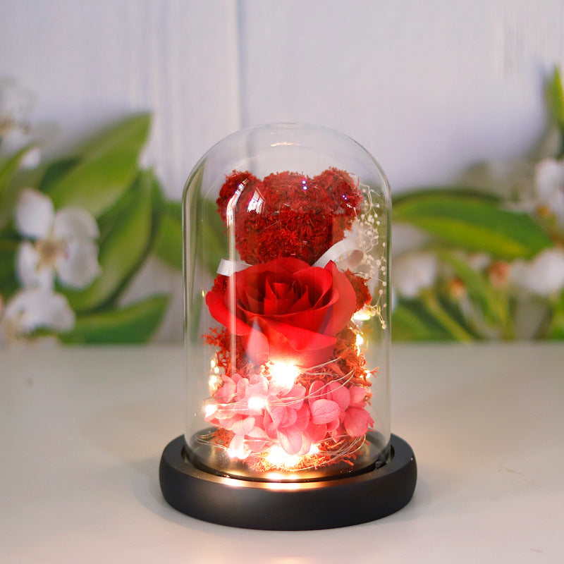 Immortal flower moss bear glass cover decoration Christmas Valentine's Day gift to love friends
