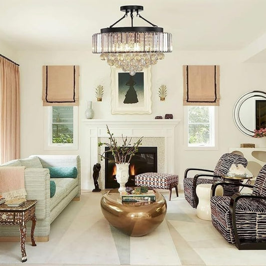 Modern Light Luxury Crystal Chandelier Black Round Living Room Dining Room Bedroom Home