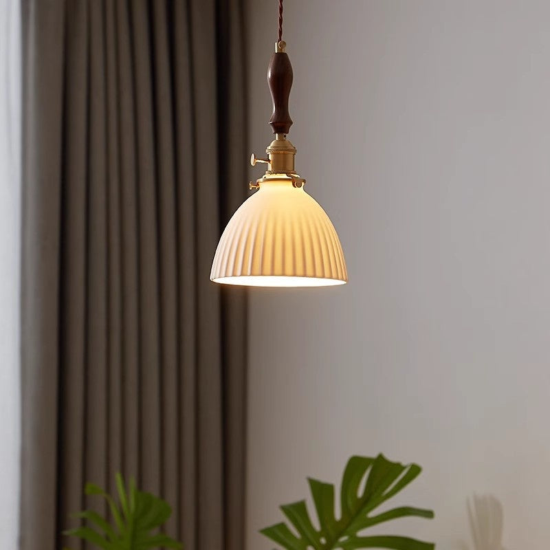Retro Solid Wood Brass Ceramic Chandelier