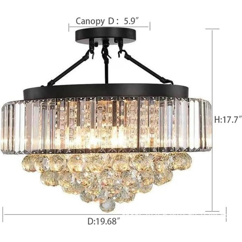 Modern Light Luxury Crystal Chandelier Black Round Living Room Dining Room Bedroom Home