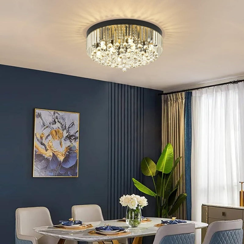 Modern Light Luxury Crystal Chandelier Black Round Living Room Dining Room Bedroom Home