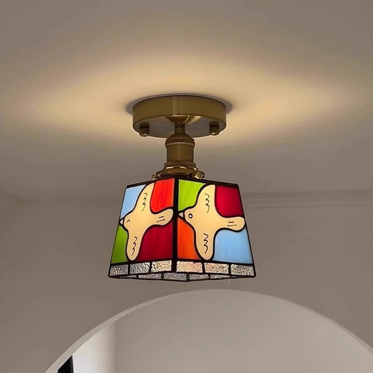 Retro Colored Decorative Chandelier With Peace Doves In The Corridor And Entrance Hall