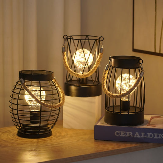 Creative Copper Wire Ironwork Hand-Held Hemp Rope Lantern Decorative Lamp