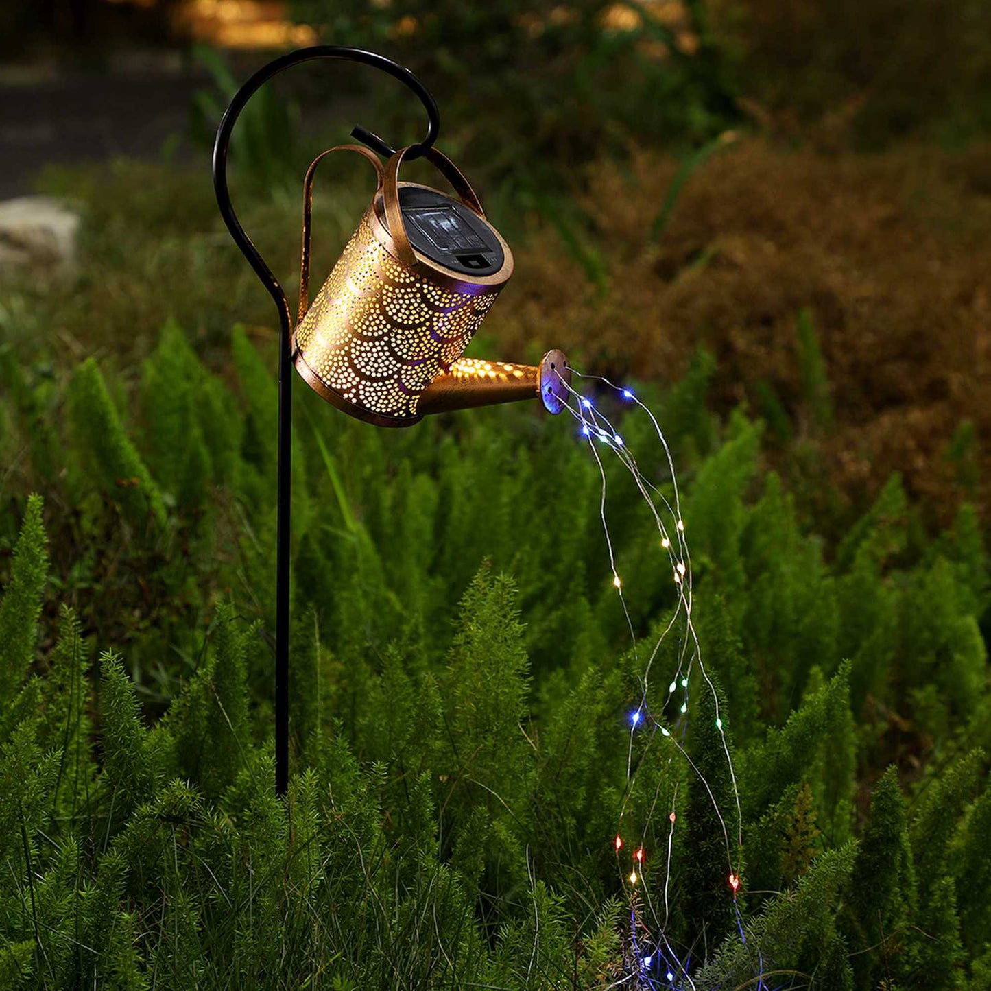 Solar courtyard retro golden water hollowed-out pattern star kettle light