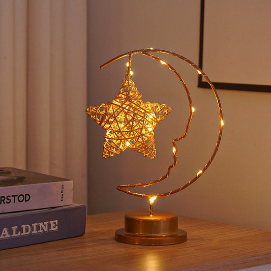 Moon Five-Pointed Star Round Ball Ironwork Atmosphere Decorative Lamp