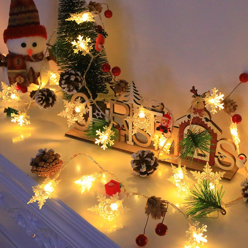 Snowflake Pine Cone Christmas Wreath Lamp String Bell Pine Needles Red Berry Doll Decorative Lamp