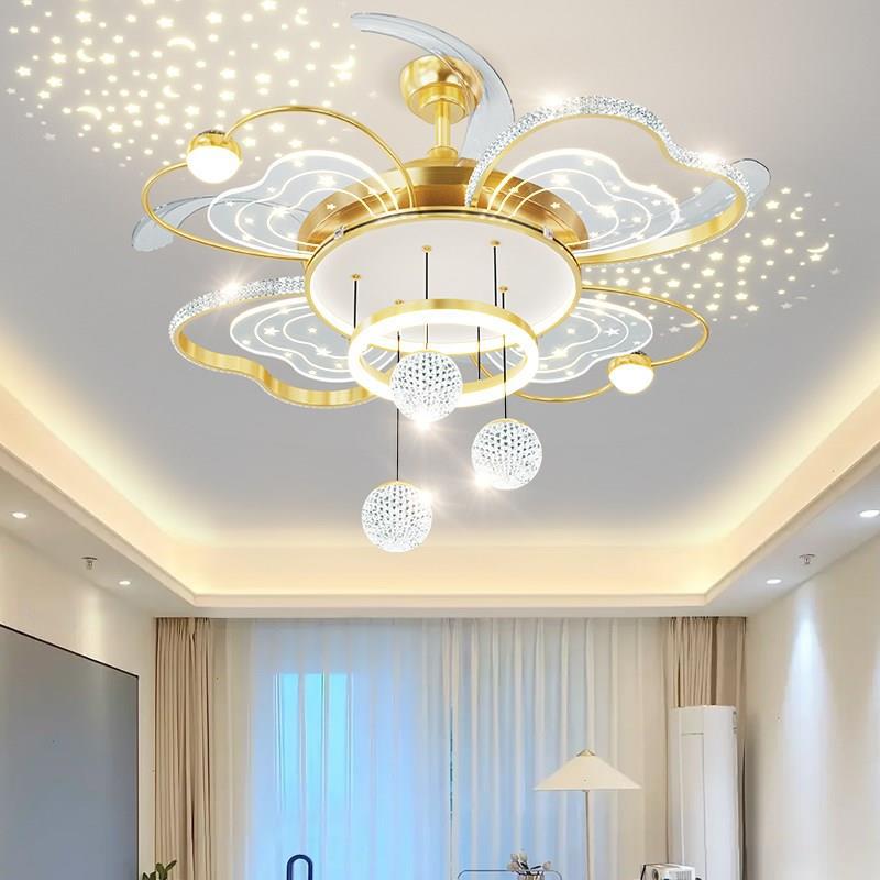 New invisible ceiling fan light light luxury warm starry sky light the whole house combined fan light