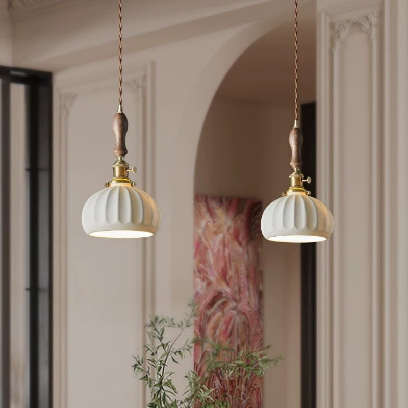 Retro Solid Wood Brass Ceramic Chandelier