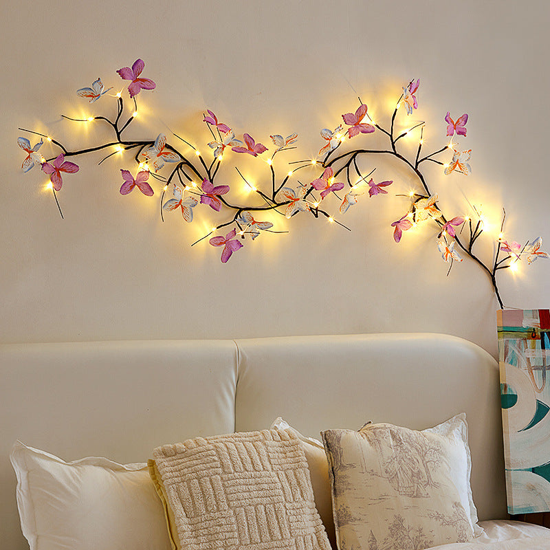 LED butterfly rattan light branch interior decoration romantic atmosphere light bedroom wall modeling light