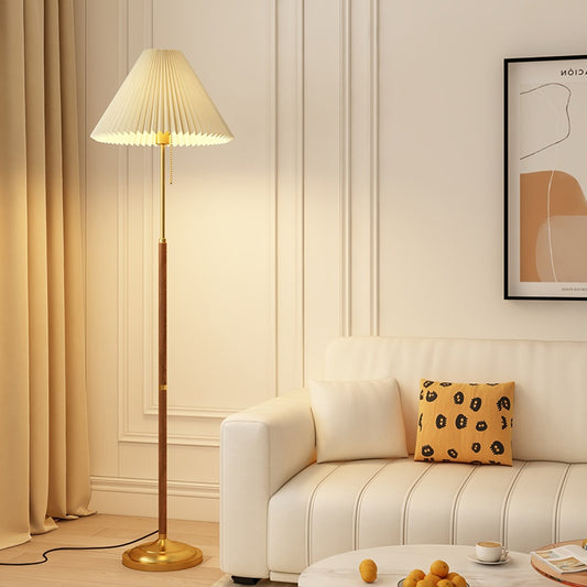 Retro-Style Solid Wood Floor Lamp