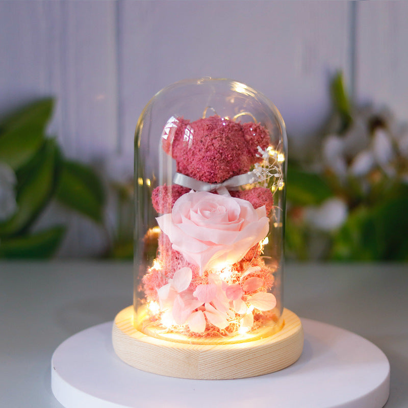 Immortal flower moss bear glass cover decoration Christmas Valentine's Day gift to love friends