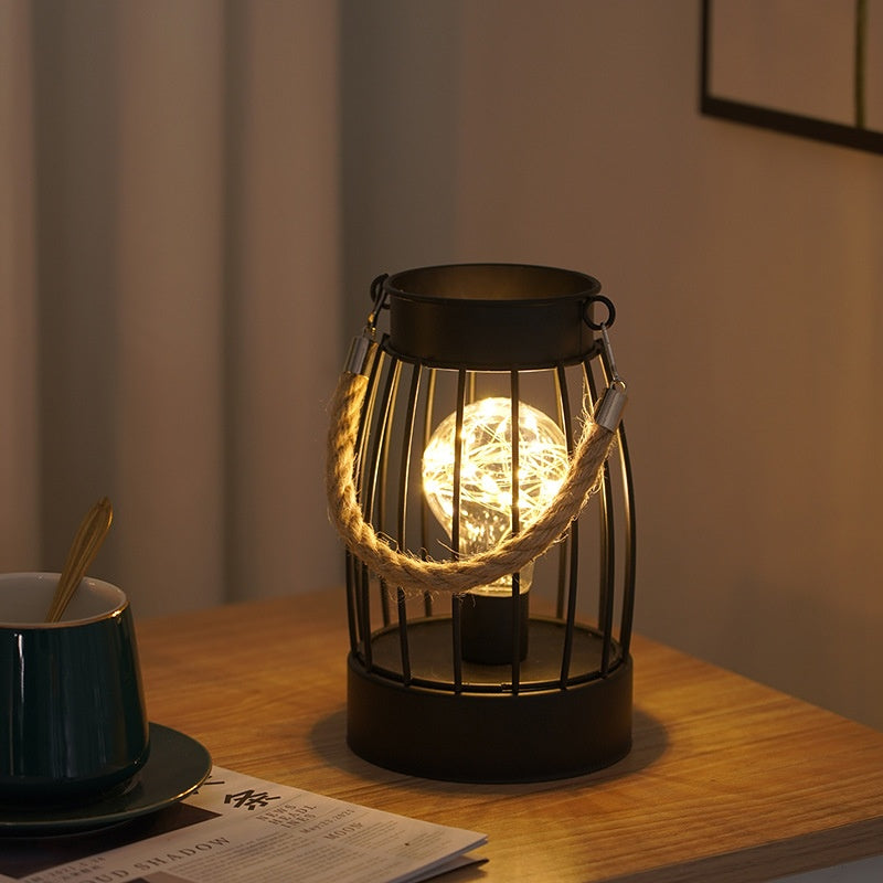 Creative Copper Wire Ironwork Hand-Held Hemp Rope Lantern Decorative Lamp