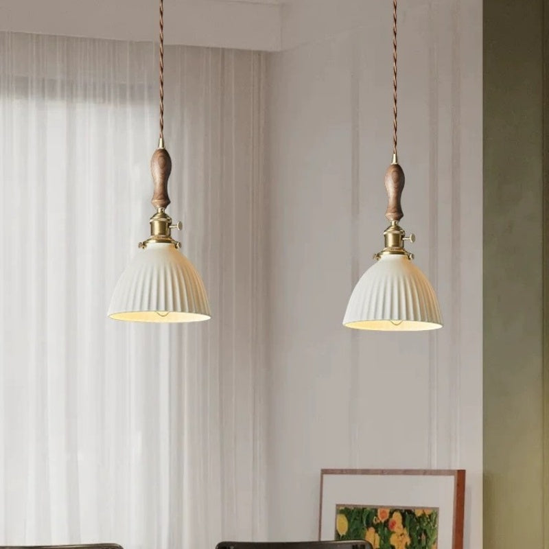 Retro Solid Wood Brass Ceramic Chandelier