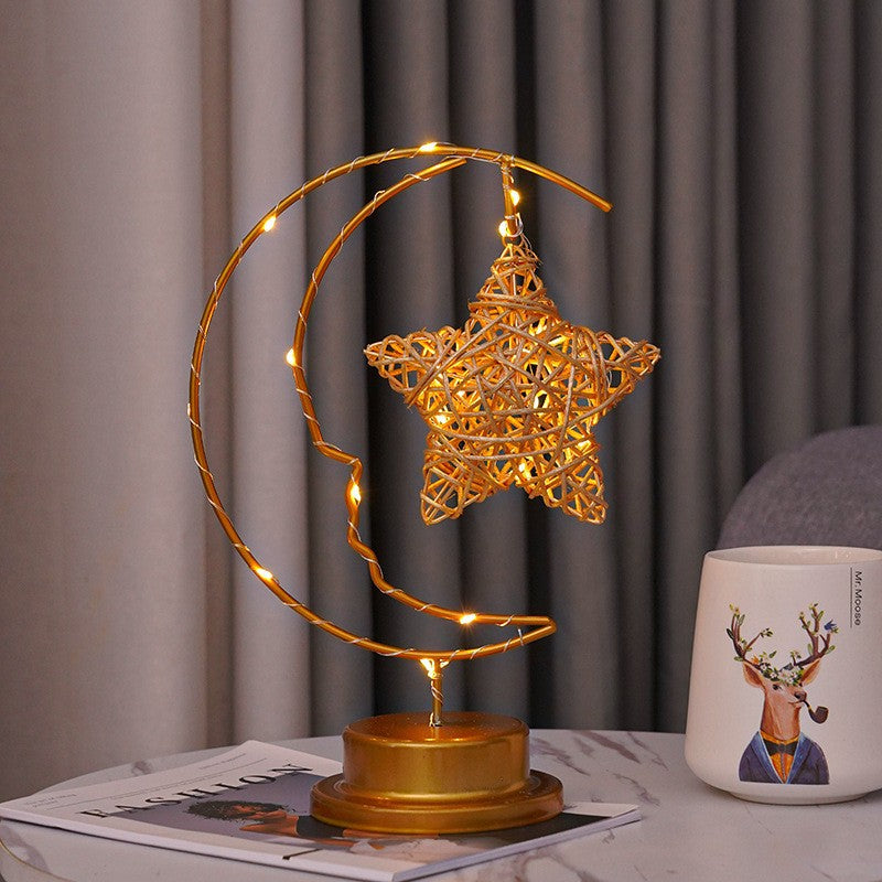 Moon Five-Pointed Star Round Ball Ironwork Atmosphere Decorative Lamp