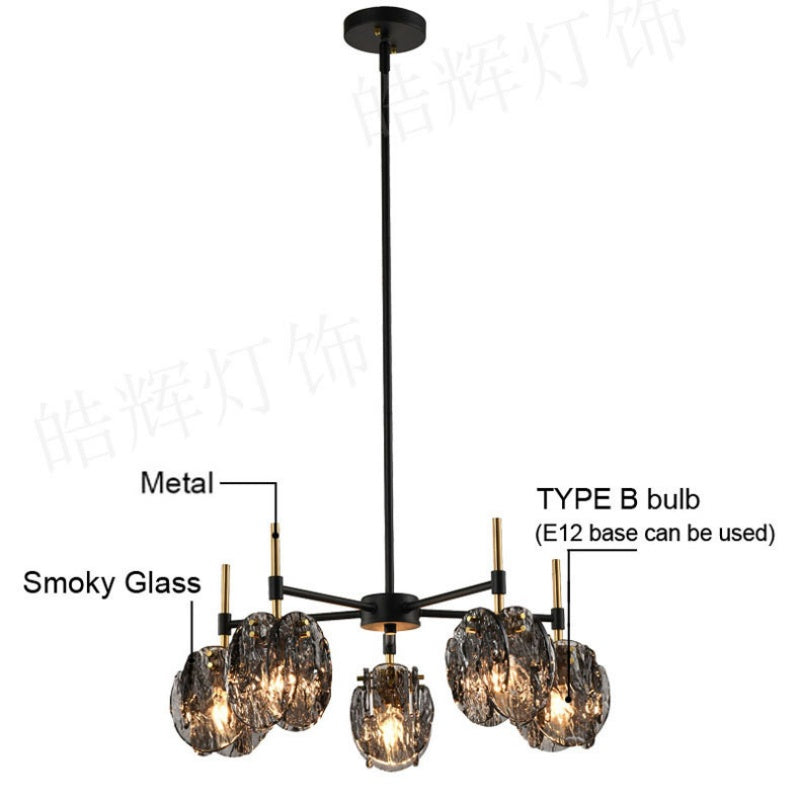 Modern Creative Ironwork And Glass Chandelier For Dining Room And Living Room