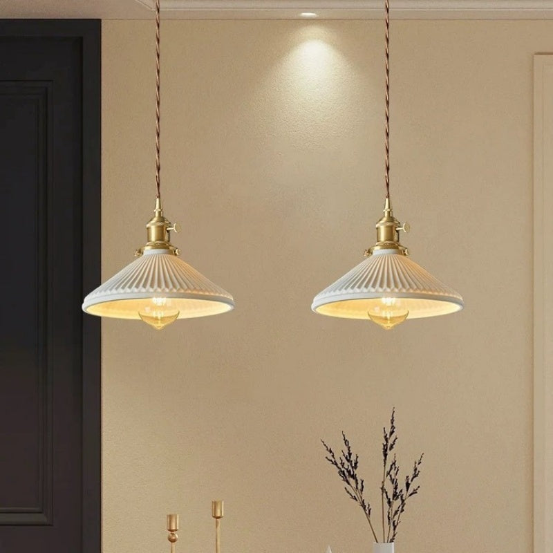 Retro Solid Wood Brass Ceramic Chandelier