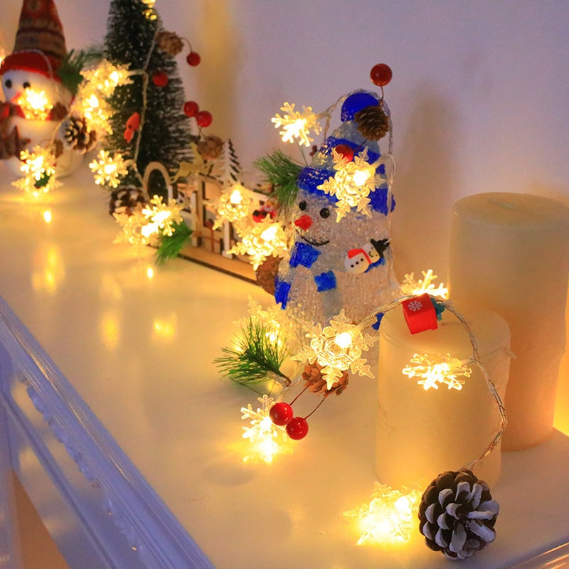 Snowflake Pine Cone Christmas Wreath Lamp String Bell Pine Needles Red Berry Doll Decorative Lamp