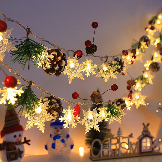 Snowflake Pine Cone Christmas Wreath Lamp String Bell Pine Needles Red Berry Doll Decorative Lamp