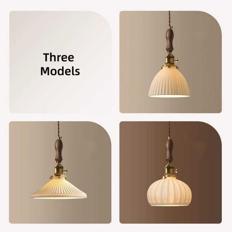 Retro Solid Wood Brass Ceramic Chandelier