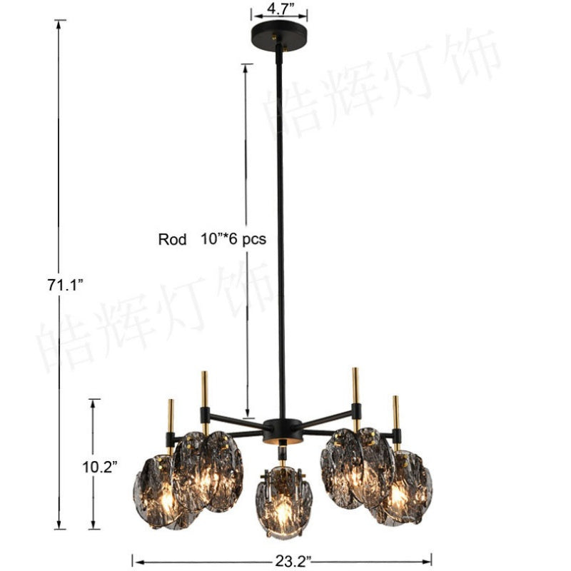 Modern Creative Ironwork And Glass Chandelier For Dining Room And Living Room