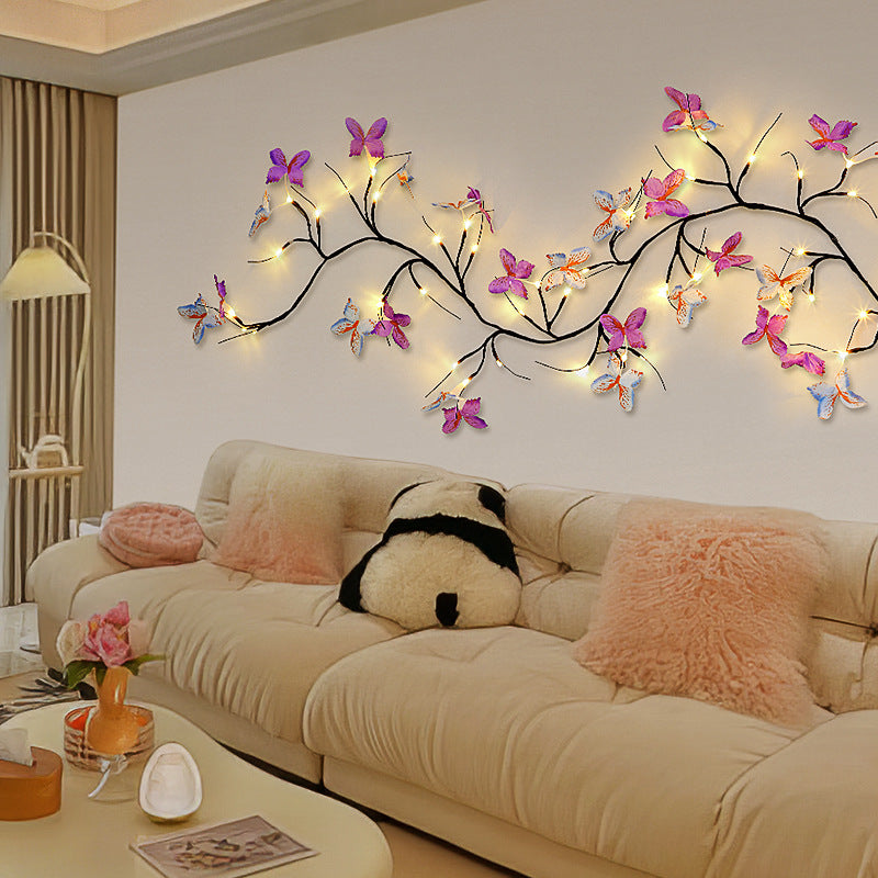 LED butterfly rattan light branch interior decoration romantic atmosphere light bedroom wall modeling light