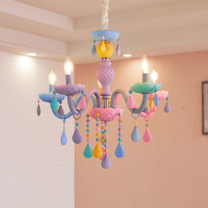 Rainbow Macaron Children's Room Bedroom Creative Crystal Chandelier