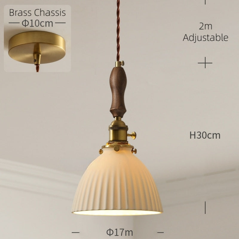 Retro Solid Wood Brass Ceramic Chandelier