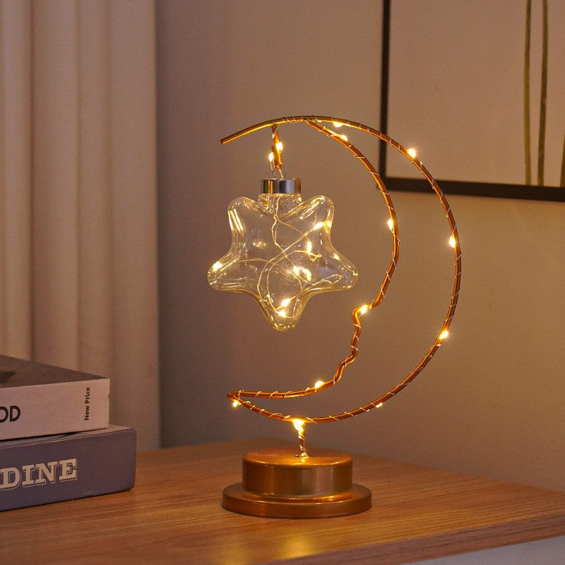 Moon Five-Pointed Star Round Ball Ironwork Atmosphere Decorative Lamp
