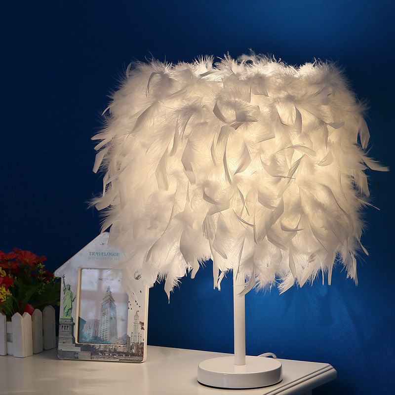 Creative simple feather lamp bedroom bed princess wedding room warm LED birthday gift rose lamp