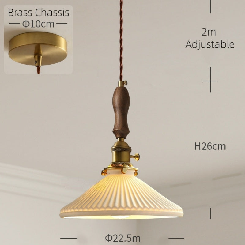 Retro Solid Wood Brass Ceramic Chandelier