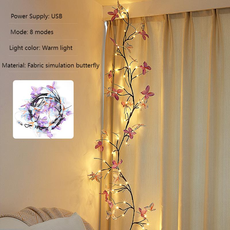 LED butterfly rattan light branch interior decoration romantic atmosphere light bedroom wall modeling light