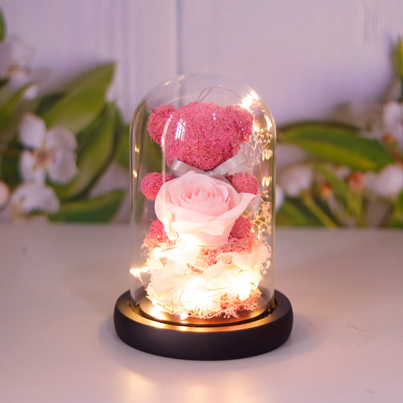 Immortal flower moss bear glass cover decoration Christmas Valentine's Day gift to love friends